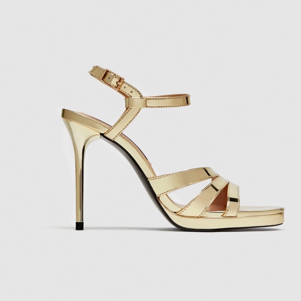 Zara Gold Strappy Heels - Picture 3 of 8